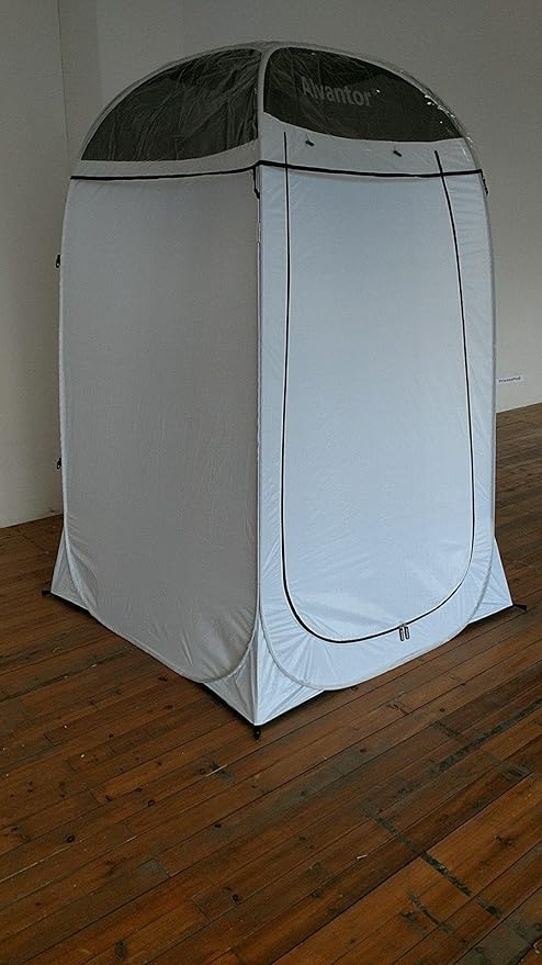 Alvantor Shower Tent Pop Up Changing Room Outdoor Shower Enclosure Pop Up Privacy Tent Toilet Tent Camping Dressing Portable Shelter Teflon Coating Fabric 4’x4’x7' Patent Pending, White