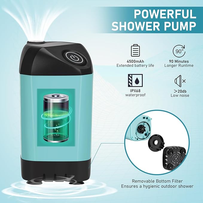 Portable Camping Shower, Pop Up Shower Privacy Tent Kit with LED Lights, 4500mAh Rechargeable Shower Pump, Filtered Shower Head & 7.4 Gallons Foldable Bucket, Outdoor Shower for Hiking Beach, Travel