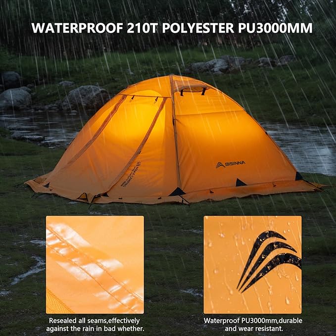 BISINNA 4 Season Tent for Backpacking Winter Tents 2 Person Lightweight Cold Weather Tents Waterproof Double Layer All Season Tent Aluminum Alloy Poles Easy Set Up for Camping, Hiking, Outdoor
