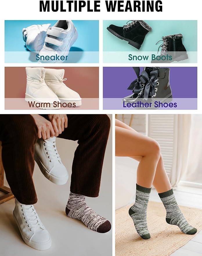 Yeblues 5 Pairs Thick Wool Socks Mens, Warm Winter Fuzzy Socks,Soft Hiking Socks Men Moisture Wicking Boot