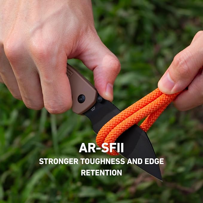 CJRB Pyrite-Light Pocket Knife, 3.34'' Upgraded AR-SFII Steel Blade FRN Handle, Sharp EDC Knives for Camping Survival Hiking(J1945 Brown)