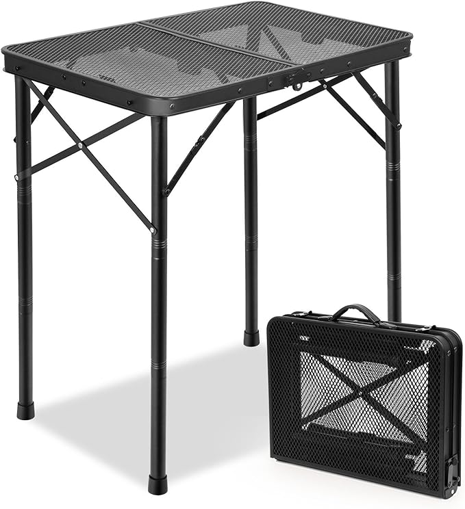 Small Folding Grill Table 3 Heights, Easy for Storage, Compact and Portable Picnic Table for Outdoor Camping, Garden, Patio, Dining, BBQ, Party, Market, 2Ft (Small, Black)