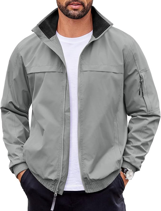 COOFANDY Mens Lightweight Bomber Jackets Stand Collar Windbreaker Softshell Jacket Zip Up Coat for Fall Outdoor