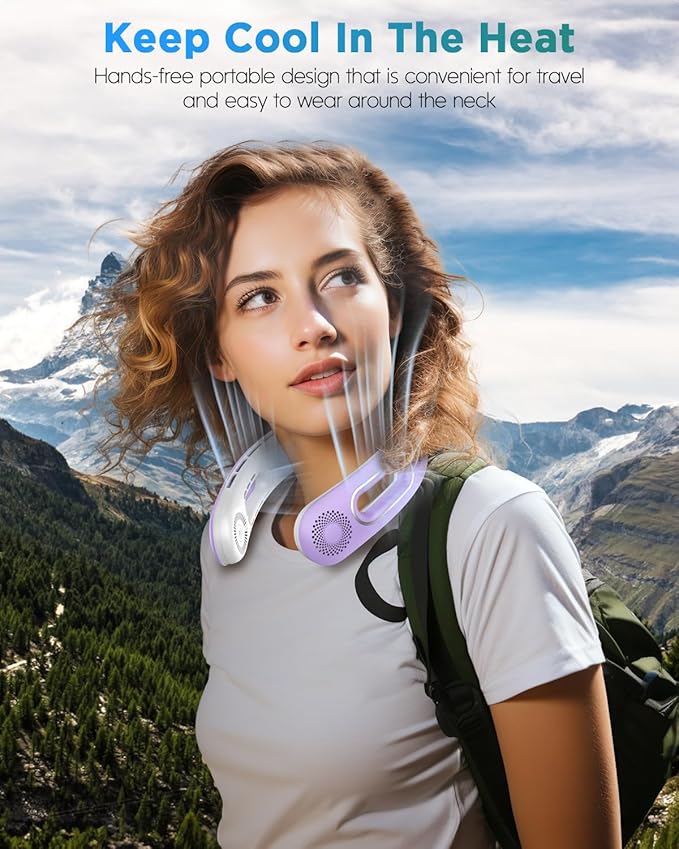 Neck Fan, Hands Free Bladeless Neck Fans Portable Rechargeable, 360° Cooling Neck Fan, 4 Speeds, Quiet, 5200 mAh Battery Operated USB Wearable Personal Fan Gifts for Women, Travel, Outdoor
