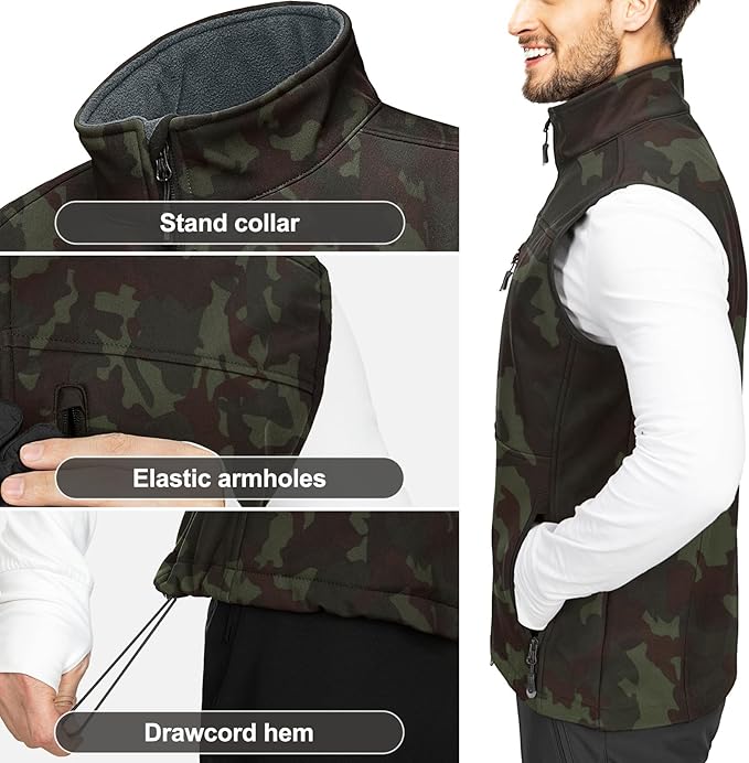 33,000ft Men's Lightweight Softshell Vest Outerwear Zip Up Fleece Lined Windproof Sleeveless Jacket for Golf Running Hiking