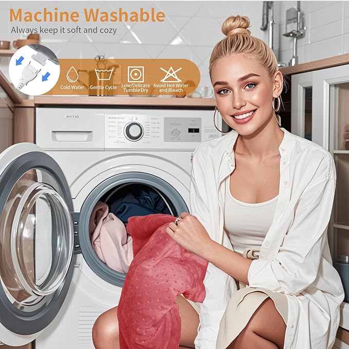 Massaging Weighted Heating Pad for Back Pain Relief,Heating Pads for Neck, Shoulder,Cramp,Portable Heated Pad with 3 Heat Settings & 6 Massage,18 Relaxing Combinations,Auto Off,20"*24",Grapefruit Red
