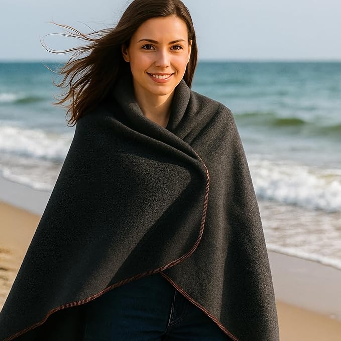 Military Wool Blanket: Warm, Thick & Washable - Perfect for Outdoors, Camping, Stadium, Picnics, Travel, Car & Bushcraft Survival Kits - Large 59" x 79" (3.1 lbs), Dark Grey