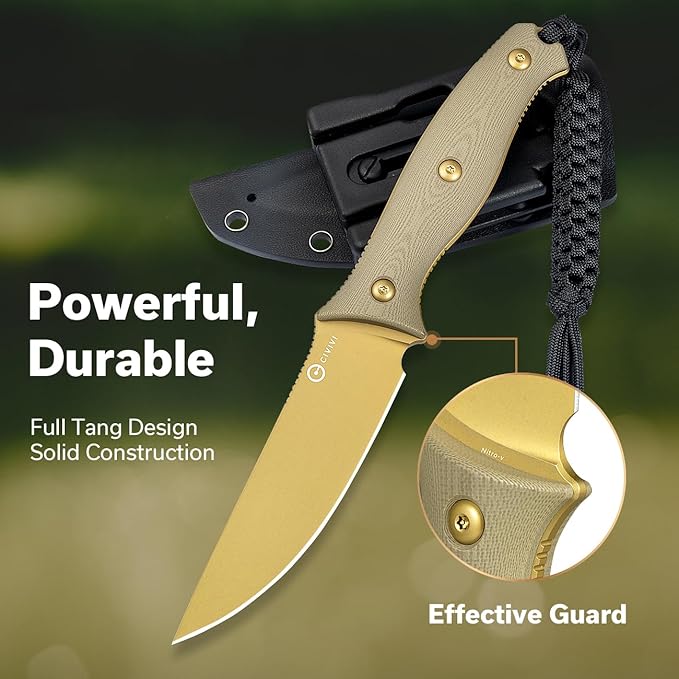 CIVIVI Fixed Blade Knife with a Kydex Sheath, a T-clip, a Lanyard for EDC, Stormridge Full Tang Knife with 3.92" Nitro-V Blade G10 Contoured Handle for Outdoor Activities C23041-2