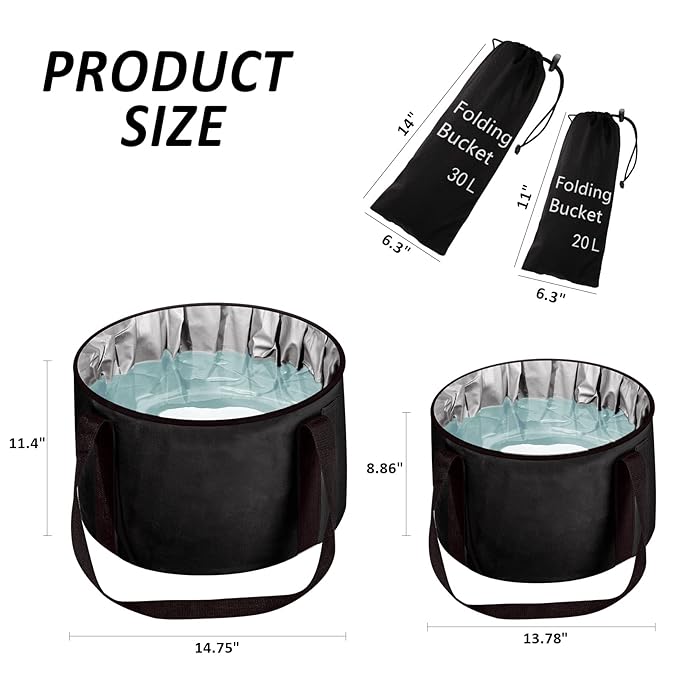 2 Pieces Foot Bath Basin 30L Collapsible Bucket, Portable Foot Soak Tub Feet Soaking Bucket for Outdoor Travel, Camping, Fishing(Black)