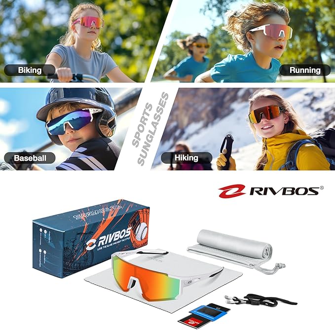 RIVBOS Youth Baseball Sunglasses for Kids(Boys&Girls) Polarized UV Protection Cycling Glasses RYS008