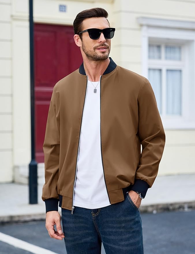 MAGCOMSEN Men's Bomber Jacket Lightweight Casual Zip Up Windbreaker Spring Fall Golf Coat with Pockets