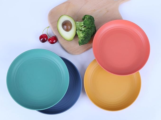 LuckyZone 7.8 Inches Unbreakable Wheat Straw Plates - Reusable Plate Dinner Set - Dishwasher & Microwave Safe - Healthy, BPA Free & Eco-Friendly (7.8 Inches/6 Color_H)