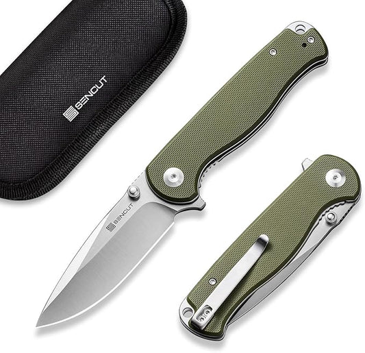 SENCUT Errant Pocket Knife, Camping Folding Knife with G10 Handle and 3.45" 9Cr18MoV Blade, EDC Knife for Outdoor Work S23054B-2(OD Green)
