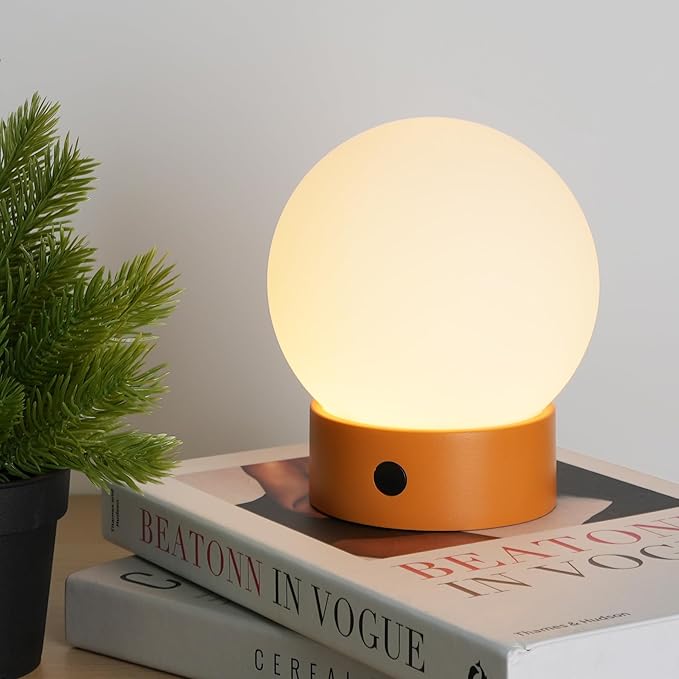 Small Cute Cordless Table Lamp Rechargeable, Battery Operated Shower Lamp Waterproof, Touch Dimmable Globe Ambient Light for Outdoor/Bedside/Patio/Dining (Orange)
