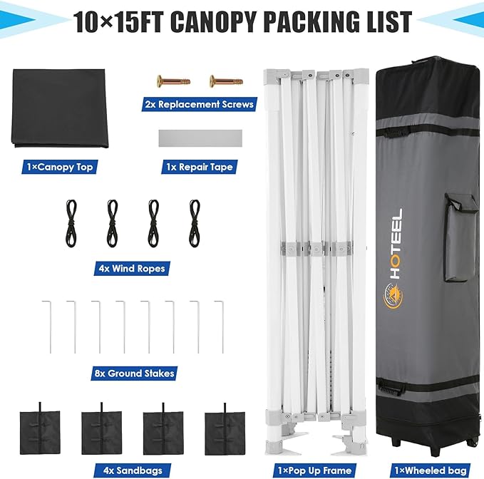HOTEEL 10x15 Heavy Duty Pop Up Canopy Tent for Parties Event Wedding Commercial Instant Canopy Portable Shelter Folding with Roller Bag, Waterproof UV Resistant, Upgraded Thick Hexagonal Legs, Black