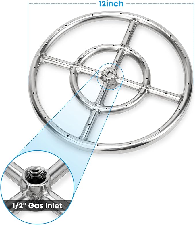 Stanbroil Natural Gas Fire Pit Stainless Steel Burner Ring Installation Kit, 12-inch