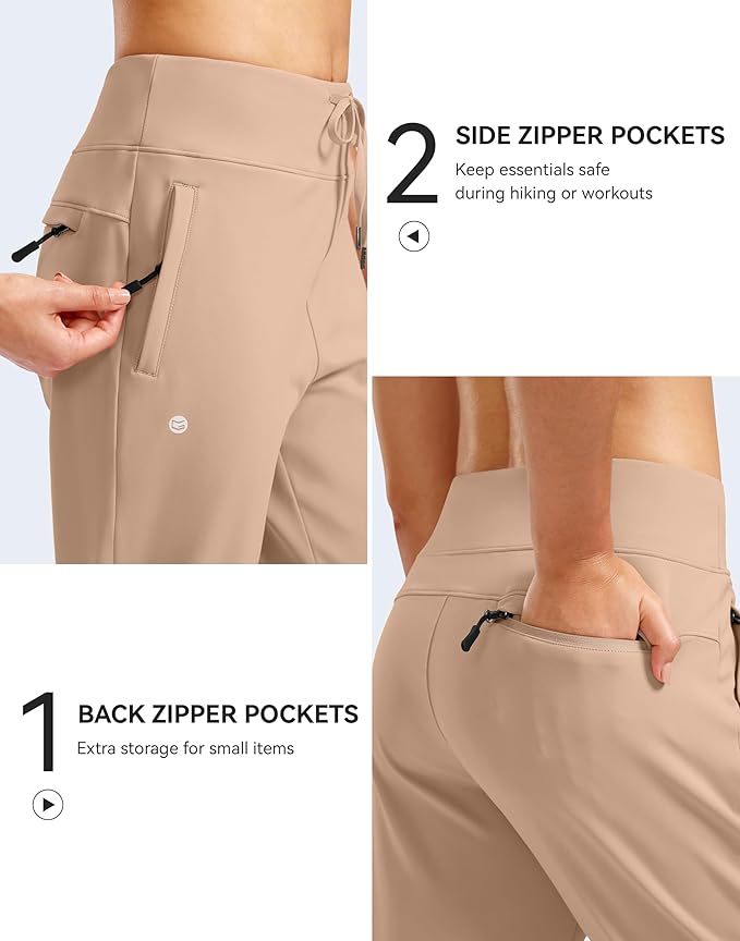 G Gradual Women's Fleece Lined Joggers Water Resistant Hiking Pants High Waisted Winter Thermal Sweatpants 3 Zipper Pockets