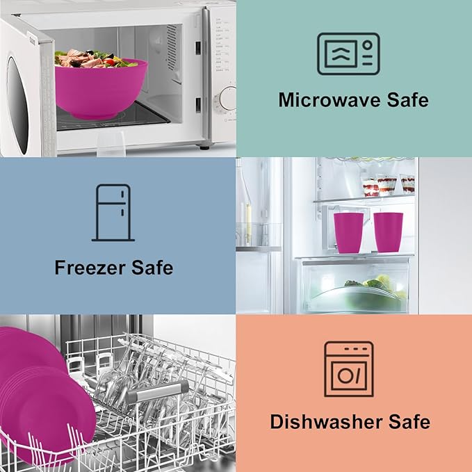 40 Pieces Wheat Straw Dinnerware Sets Service for 8, Plates and Bowls Sets, Dinner Plates, Cereal Bowls and Drinking Cups, Unbreakable and Reusable Plastic Dinnerware Sets (Pink)