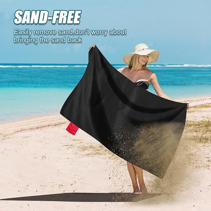 Odoland Beach Picnic Blanket, 43.3" x 27.5" SandProof Waterproof Outdoor Pocket Blanket with Portable Bag, Foldable Lightweight Sand Free Beach Mat for 1 People Hiking, Camping, Travel, Black