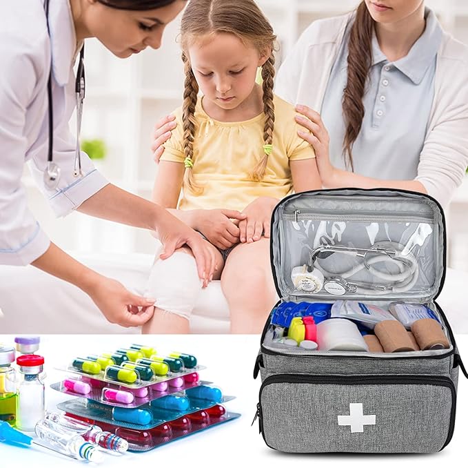 Boczif First Aid Kit, First Aid Storage Carry Bag, Pill Bottle Organizer for Emergency Trauma Medical Kits Supplies Waterproof, Ideal for Home, Office, Car, Travel, Outdoor, Camping, Hiking(Grey)