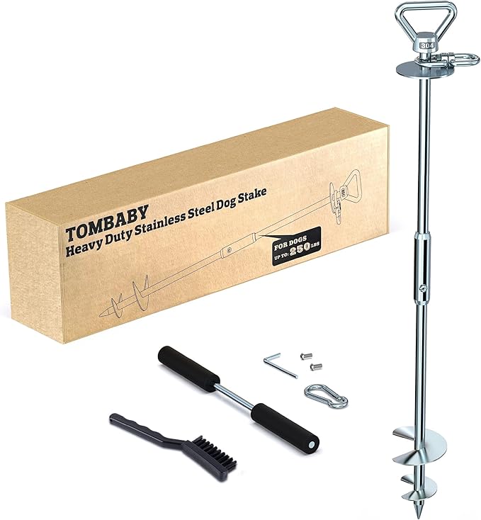 Heavy Duty 304 Stainless Steel Dog Tie Out Anchor - 360 Swivel Yard Stake for Dogs Over 250 LBS - Suitable for Any Leash, Ideal for Yard, Beach, Camping