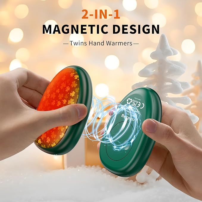 coldSky Rechargeable Hand Warmers 2 Pack, Magnetic 2-in-1 Reusable Electric Hand Warmer, 3 Heat Settings Portable Pocket Hand Heater Gifts for Women Men Christmas, Skiing, Camping, Hunting