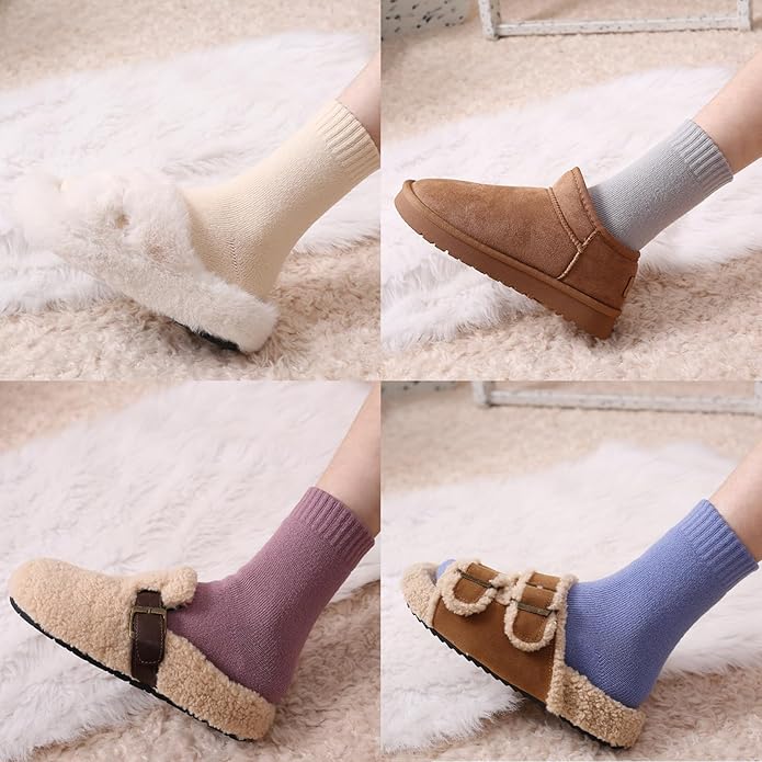 HUGSWEET Thermal Winter Socks for Women Extra Thick Insulated Heated Slipper Socks for Cold Weather 4 Pairs (Multicolor)
