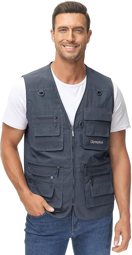Lentta Men's Fishing Vest Summer Outdoor Lightweight Work Photo Vest 16 Pockets