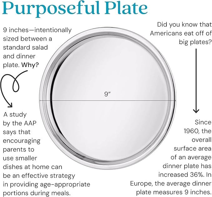 Ahimsa Stainless Steel Plates - 9" Round Classic Stainless Steel Kids Plates, Non Toxic Plate, BPA Free & Dishwasher Safe (Single)