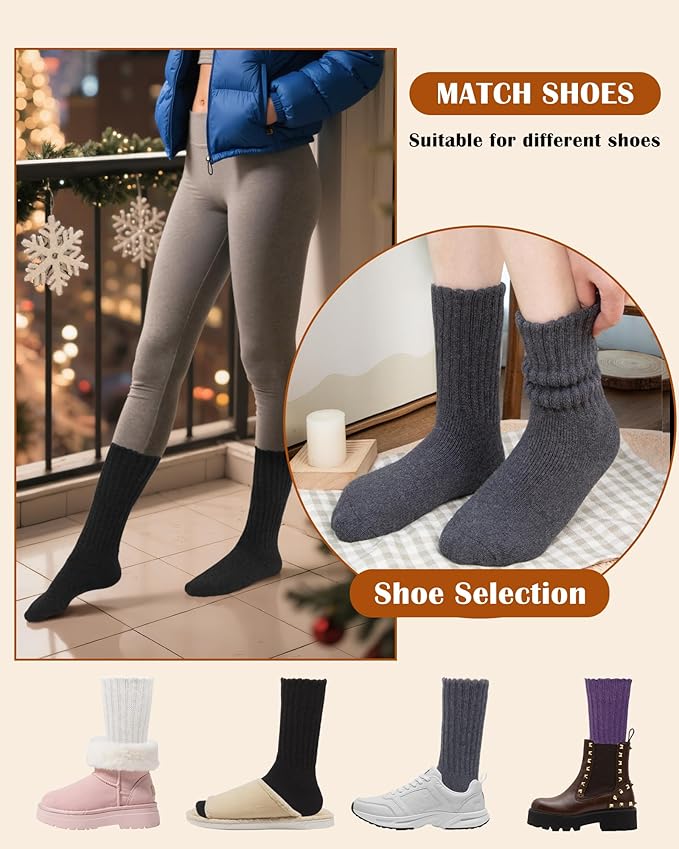 YSense Thermal Wool Socks for Women Thick Winter Boot Socks for Women Warm Cozy Breathable Hiking Socks 4 Pairs
