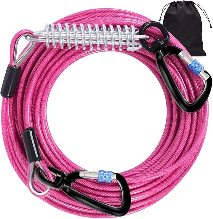 Snagle Paw Dog Leads for Yard 70FT-1000LBS Break Strength,Heavy Duty Tie Out Cable for Dogs with Swivel Lockable Hook & Spring,Chew Proof Dog Chain for Outside,Dog Run Cable for Medium Large Dogs
