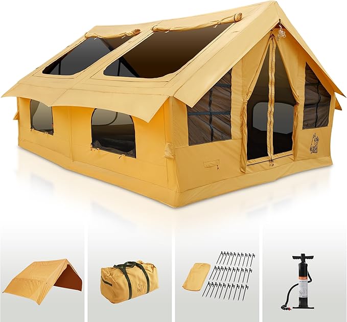 Panda Inflatable Tents for Camping with Stove Jack, Canvas Blow Up, Easy Setup Inflatable Tent, Waterproof Hot Inflatable Outdoor House, Casa de Campaña with Hand Pump