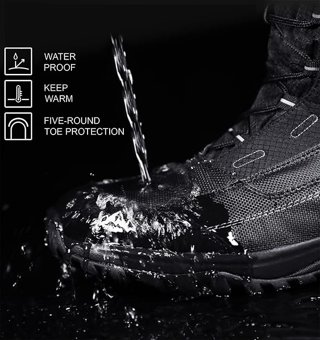 ROCKMARK Men's Winter Snow Boots Outdoor Warm Mid Calf Waterproof Durable Boot Non-Slip Warm Climbing Shoes