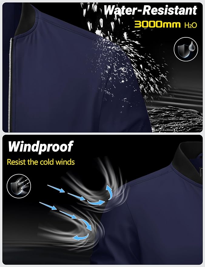 Cotrasen Men's Bomber Jacket Full Zip Windbreaker Warm Winter Windproof Casual Outwear Padded Lined Coats