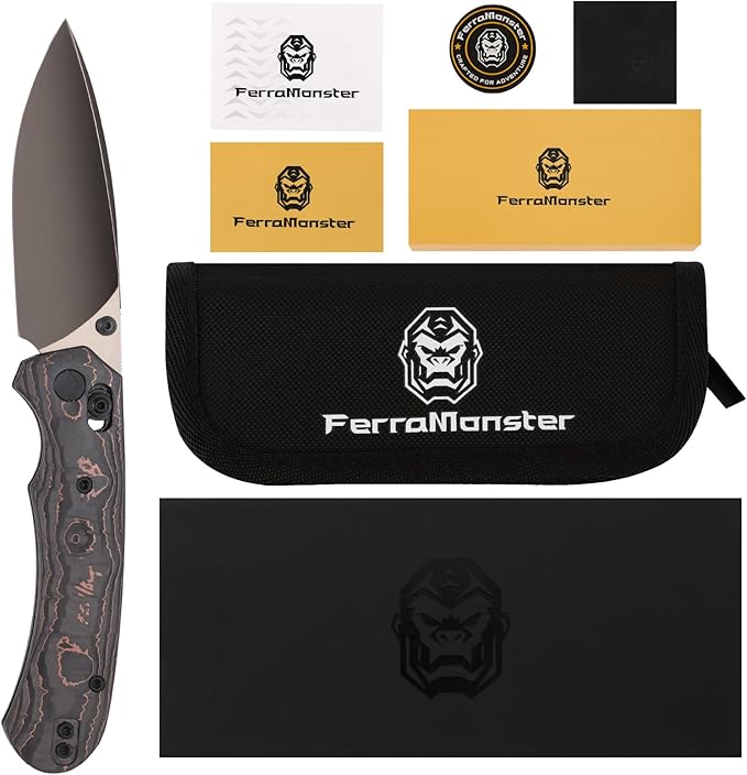 Folding Pocket Knife,3.31” M390 Blade,Erogonomic Titanium Handle,Hunting Survival Knife,EDC Knife for Hunting Camping Survival Outdoor Fishing Hiking(Black&Brown)