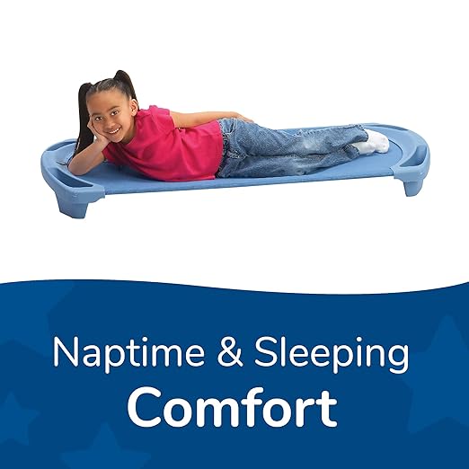 Children’s Factory SpaceLine Nap Cots, Kids Daycare and Preschool Sleeping Cot, Standard Size, Set of 4, Wedgewood Blue