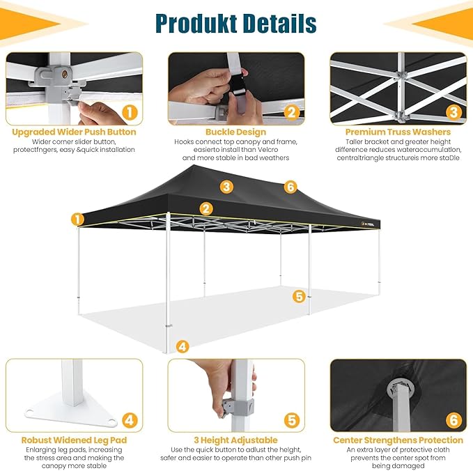 HOTEEL 13x26 Heavy Duty Pop Up Canopy Tent for Parties Event Wedding Commercial Instant Gazebo with Roller Bag, Party Tent Waterproof UV 50+&Windproof, Upgraded Thick Hexagonal Legs, Black