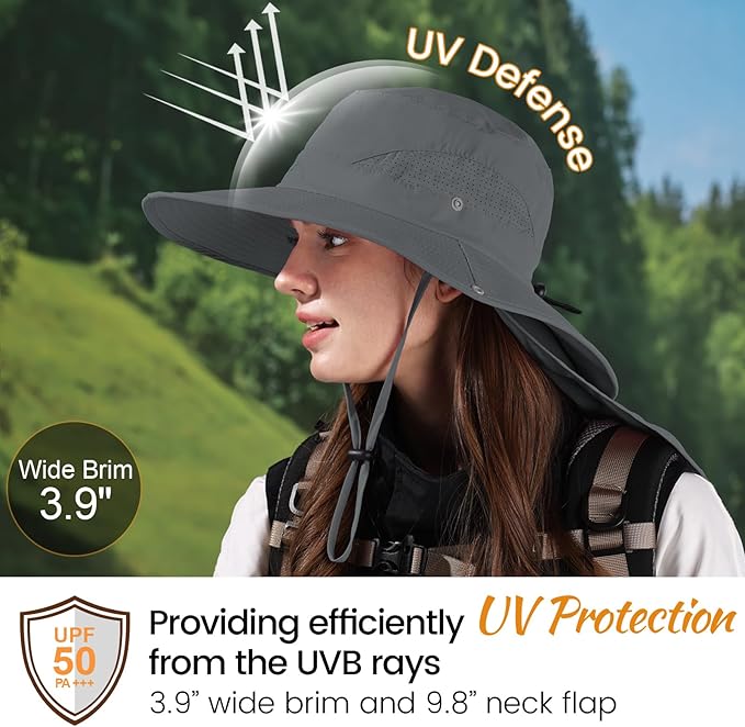 ZOORON Sun Hat for Men Women Fishing Hat with Neck Flap Wide Brim Bucket Hat UV Protection for Beach Camping Hiking