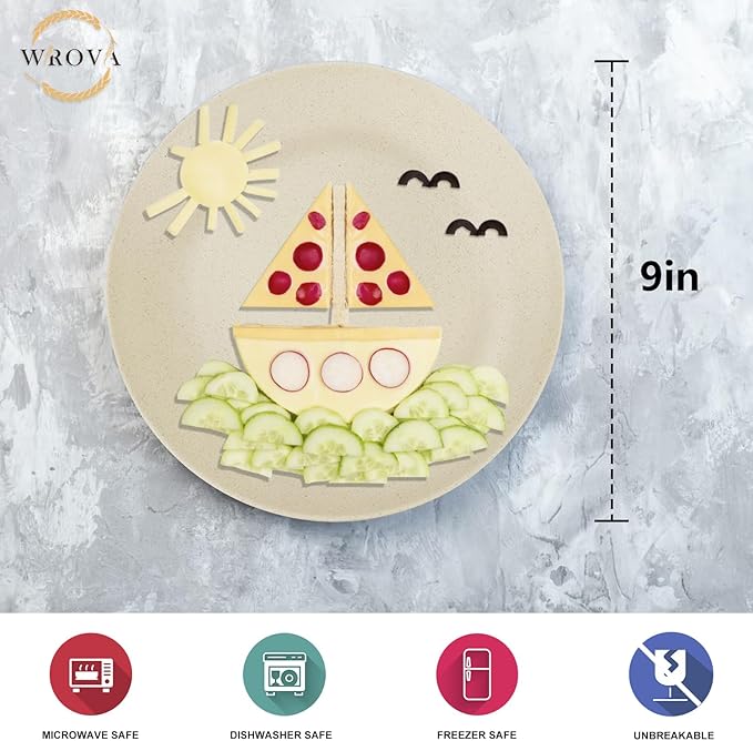 Wheat Straw Dinner Plates 9 Inch Unbreakable Set of 8 - Dishwasher & Microwave Safe Plastic Plates Reusable - Lightweight Plates for kitchen,camping,salad,appetizer - Beige