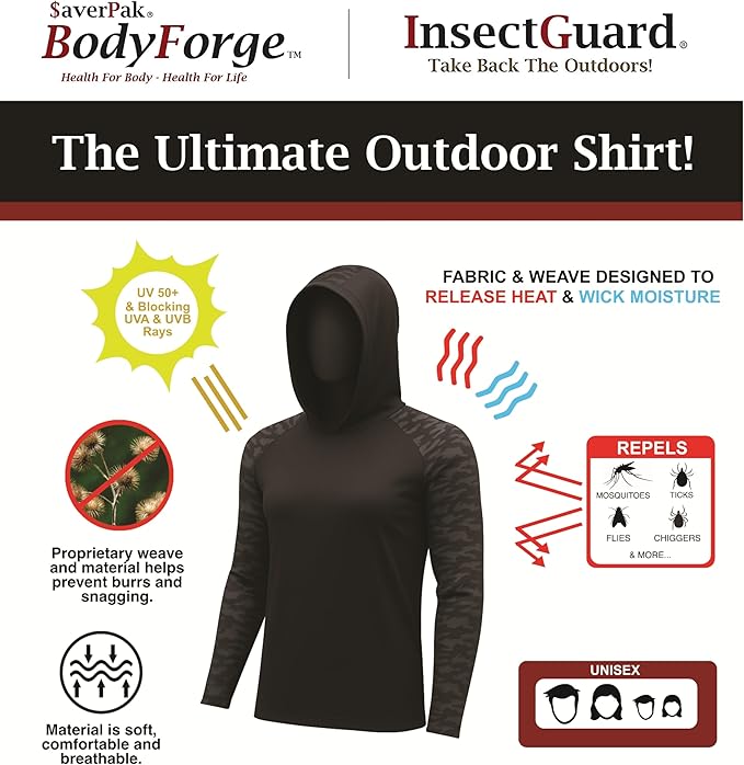 Permethrin Insect Repellent Mens Athletic Hoodies Long Sleeve Fishing Shirts SPF 50+ UV Sun Shirt Protection Rash Guard