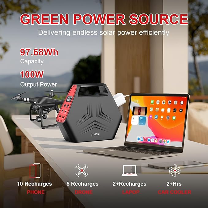100W Solar Generator with 40W Foldable Solar Panel, Sinkeu 24600mAh Power Bank with AC Outlet for Home Use 97.68Wh Portable Power Station for Camping Hurricane Emergency