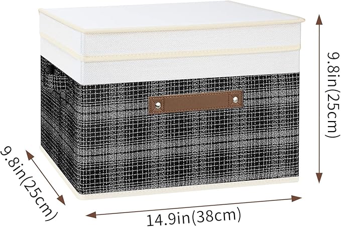 TYEERS Collapsible Storage Bins with Lids, Patchwork Design, Washable, Fabric Storage Boxes, 14.9x9.8x9.8 inches, 5 Pack, Black