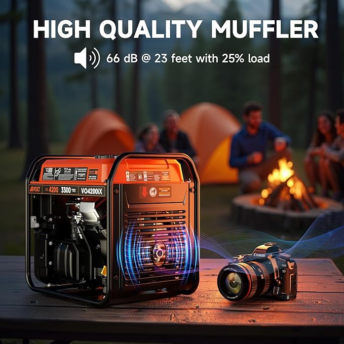 Inverter Generator 4200W, Portable Generator Gas Powered with Long Runtime, CO Sensor, Low Oil Shutoff, Quiet Running, Open Frame Power Supply for Home Use, RV, Camping, Worksite