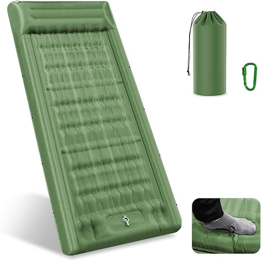 Sleeping Pad for Camping, 32.68 Inch Extra Wide Camping Mat with Pillow, Inflatable Sleeping Pads with Built-in Foot Pump, Air Mattress Extra Thick 5.11 Inch for Backpacking, Hiking, Tent (Army Green)