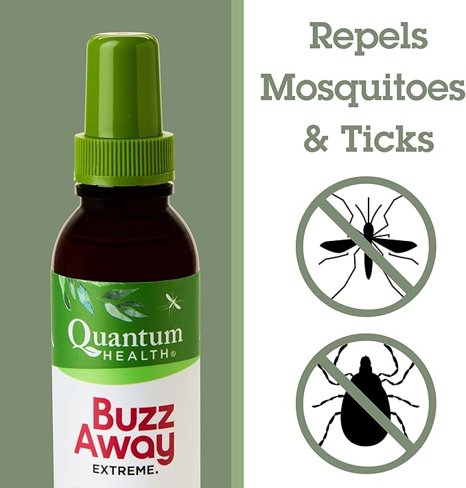 Quantum Buzz Away Extreme Tick & Mosquito Repellent - Powerful DEET Free Peppermint & Citronella Oil Outdoor Bug Spray Repels Bugs Off Your Skin, Kids Safe Insect Repellent - 4 fl oz