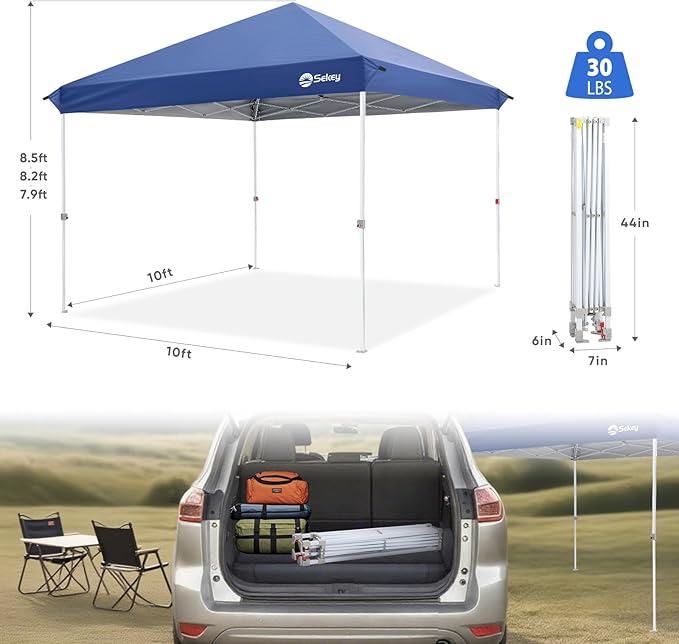 Sekey 10x10 Pop Up Canopy with 4 Sidewalls, One Push Setup Instant Outdoor Gazebo, Instant Easy Up Canopy with UPF50+ Top, 4 Weight Bags for Events, Beach, Patio, Camping