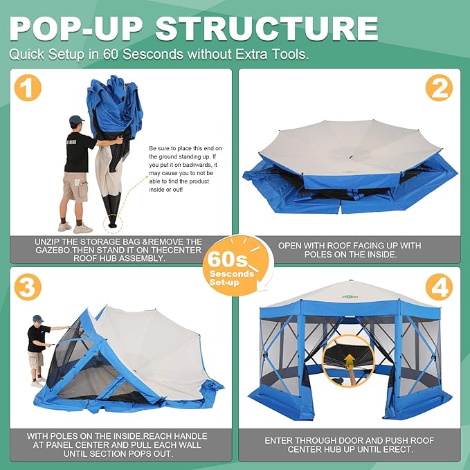 COBIZI 15x15ft Extra Large Pop-Up Gazebo Canopy Tent with Mosquito Netting, Spacious Easy Set-Up Screened Shelter, Durable Outdoor Pavilion with Ground Stakes, Perfect for Patio, Backyard, and Lawn
