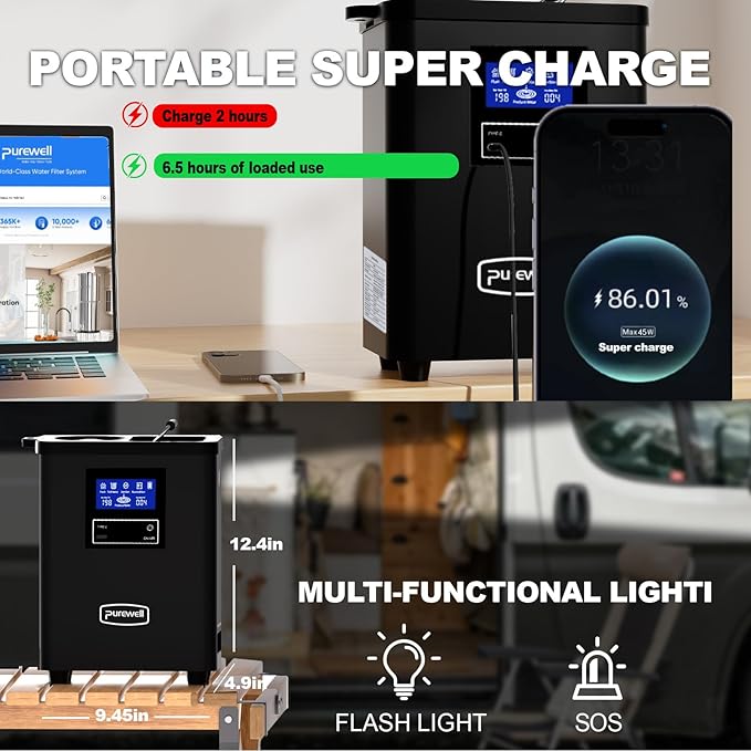 Purewell® K8680 RO Water Purifier System,10-Stage Portable Water Filtration Survival with UV,Desalination Rate Reaches 95%,Survival Gear Purification for Drinking,Team Camping