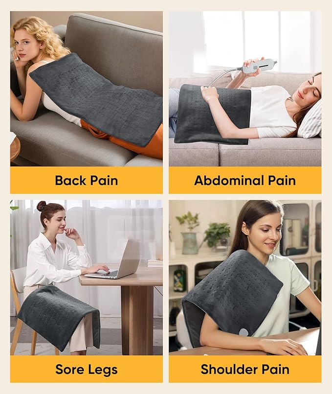 VITANEST Heating Pad for Back Pain Relief Electric Heat Pads for Period Cramps 18" x 33" Hot Pad for Arms, Abdomen, Shoulder, Knee, Legs 3 Heat Settings and 2H Auto-Off, Gifts for Women and Men, Gray