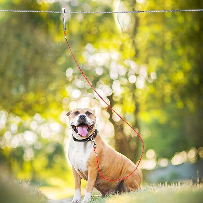 Dog Tie Out Runner for Yard,Trolley System for Large Dogs,Heavy Duty Dog Run Cable Lead 200ft with 10ft Pulley Runner Line for Small Medium and Large Dogs Up to 125lbs Running Outside Yard or Camping